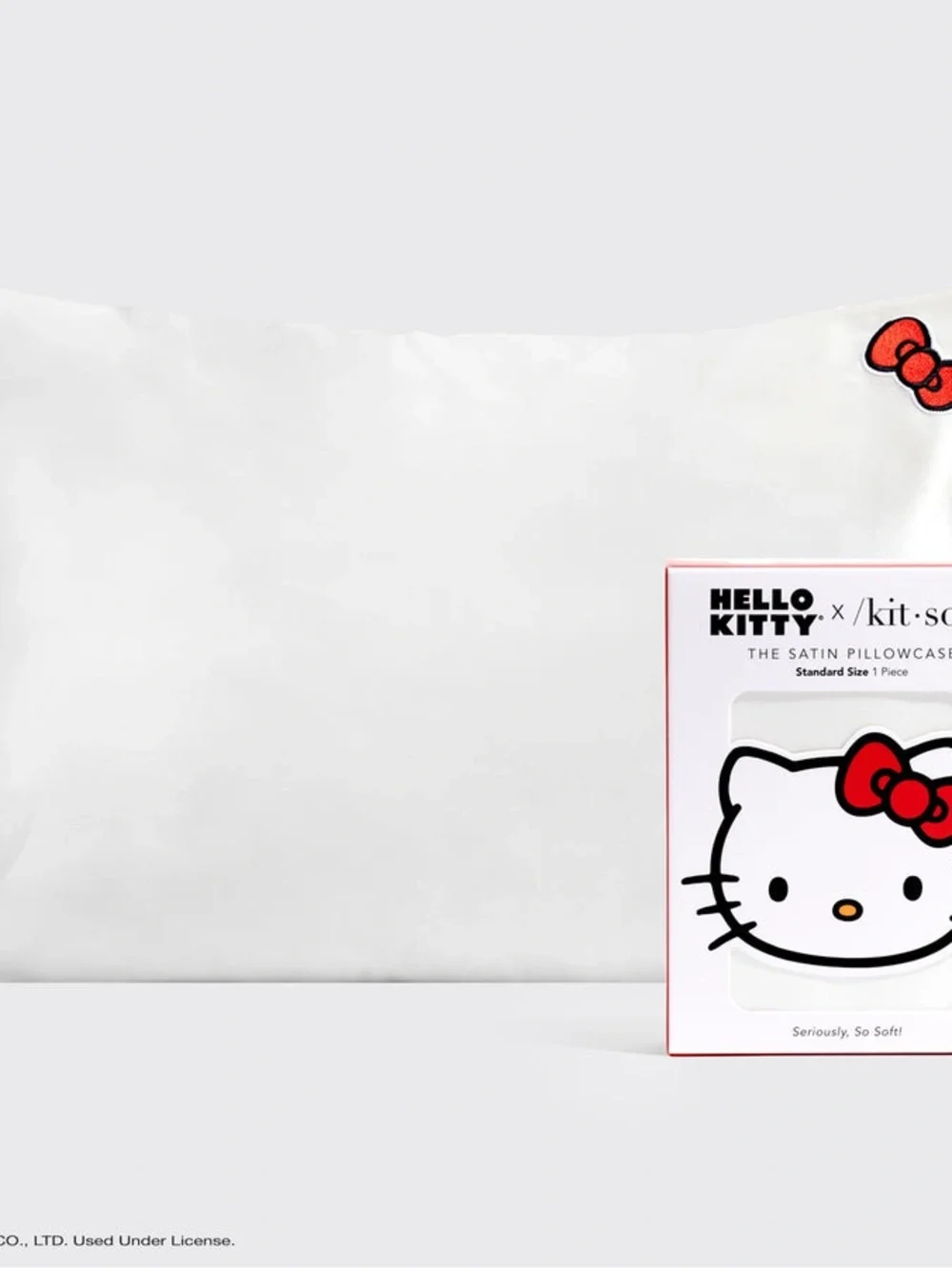 NWT Kitsch Hello Kitty White Satin Pillowcase with Red Bow Accent